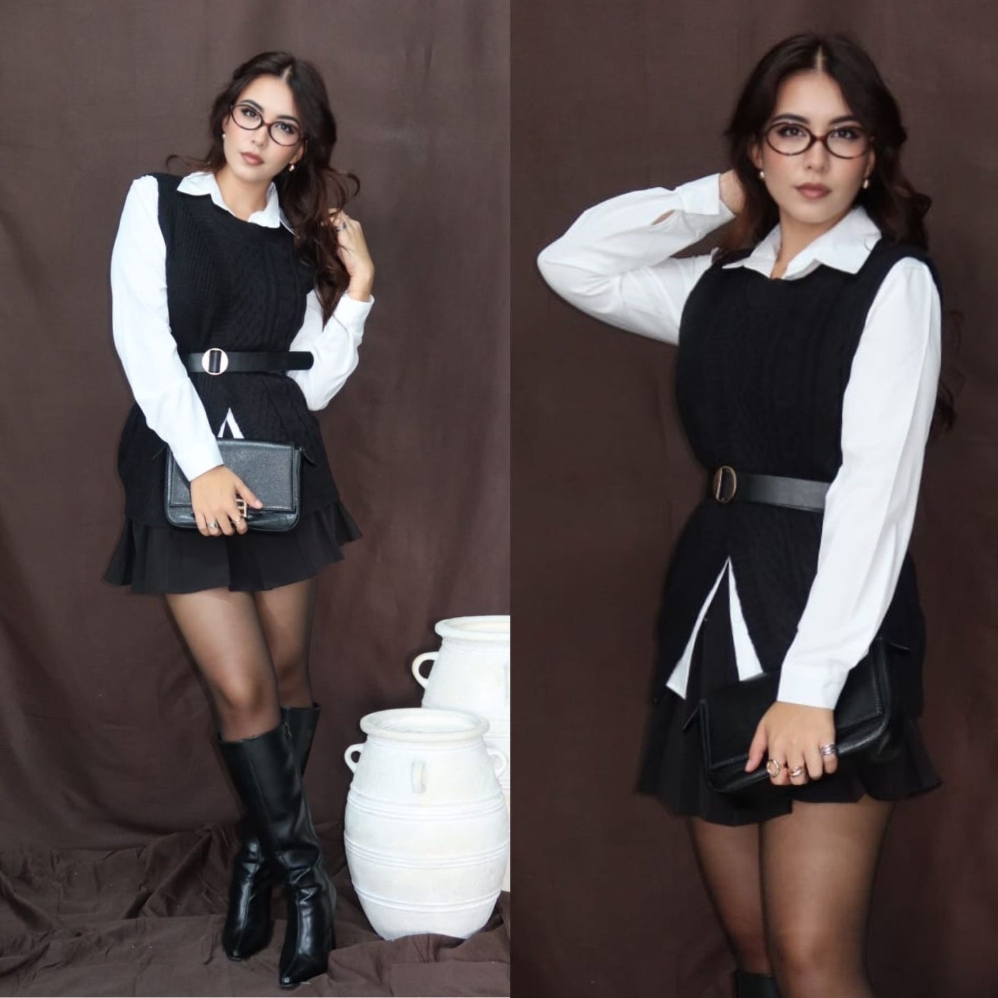Chaleco Tejido con Camisa y Cinto