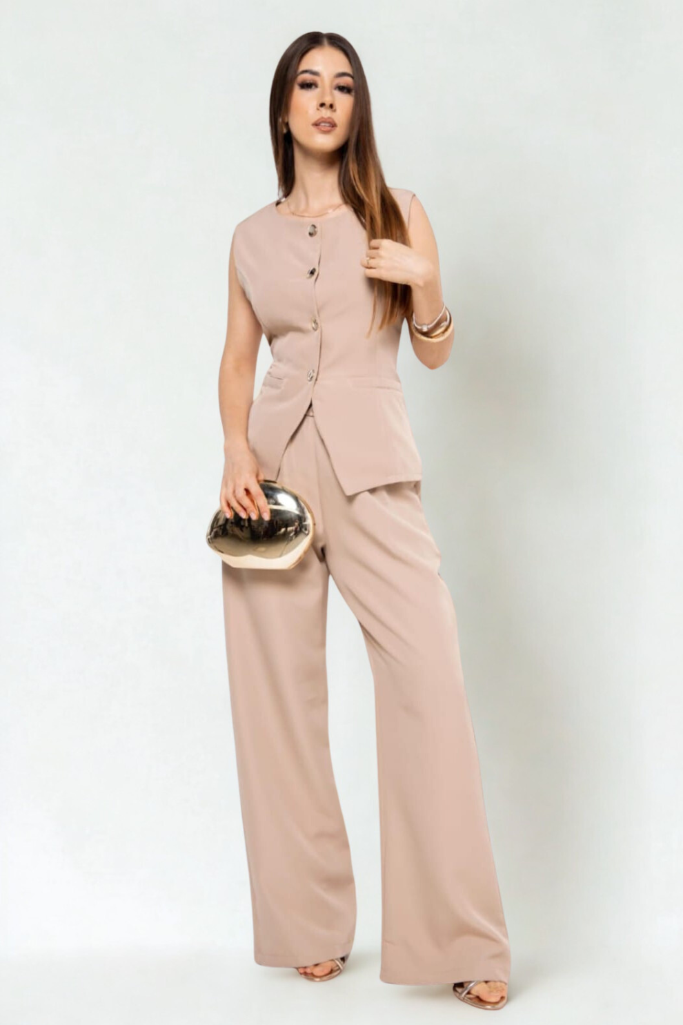 Conjunto de Chaleco y Pantalón en Tela Barbie Twill