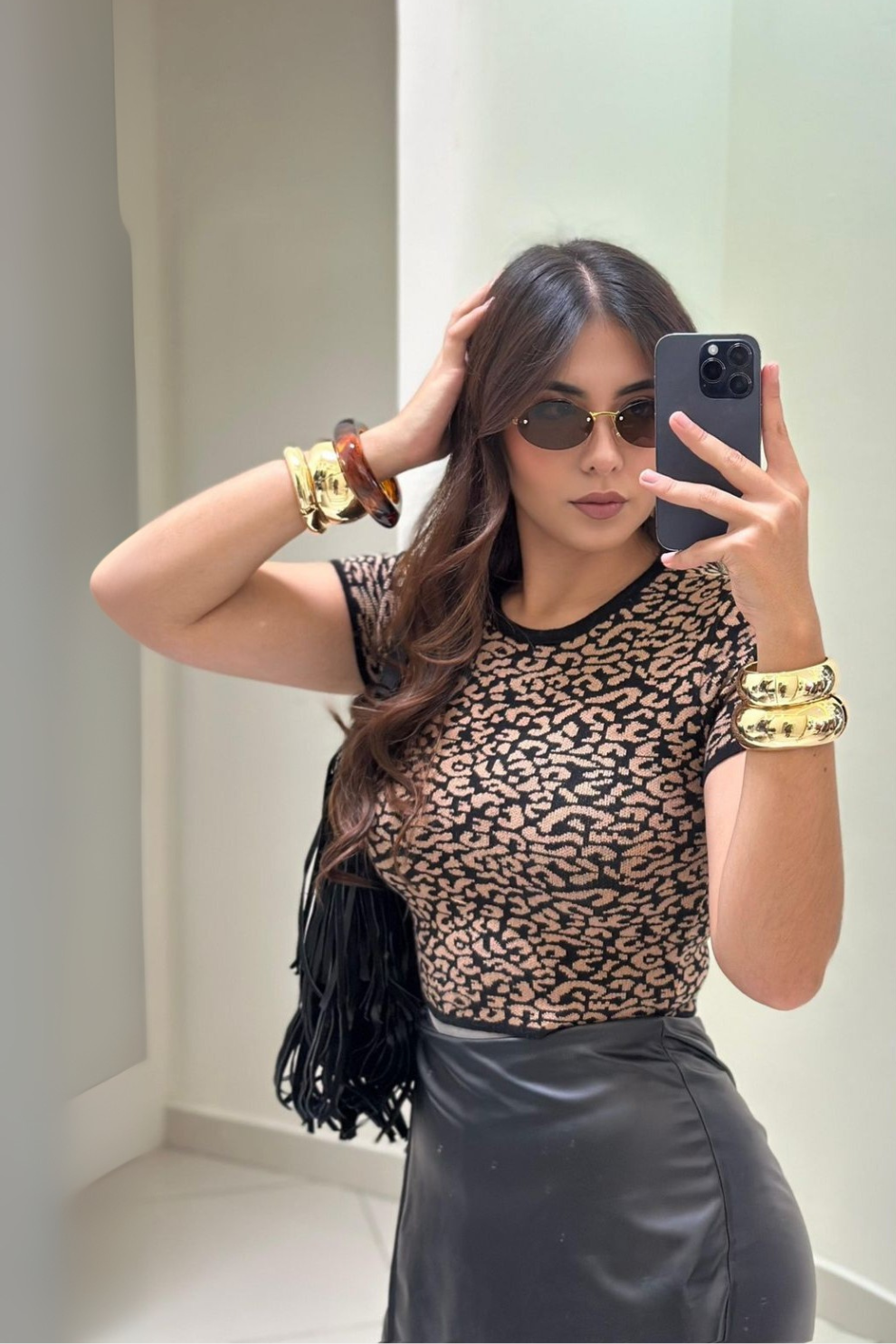 Blusa Tejida de Spandex con Diseño Leopardo