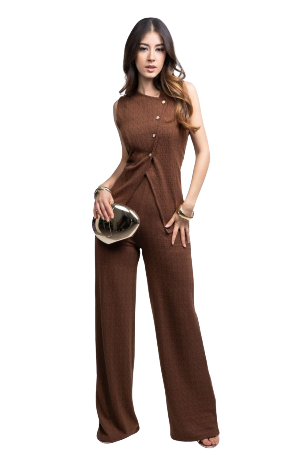 Chaleco cruzado + pantalón de tiro alto