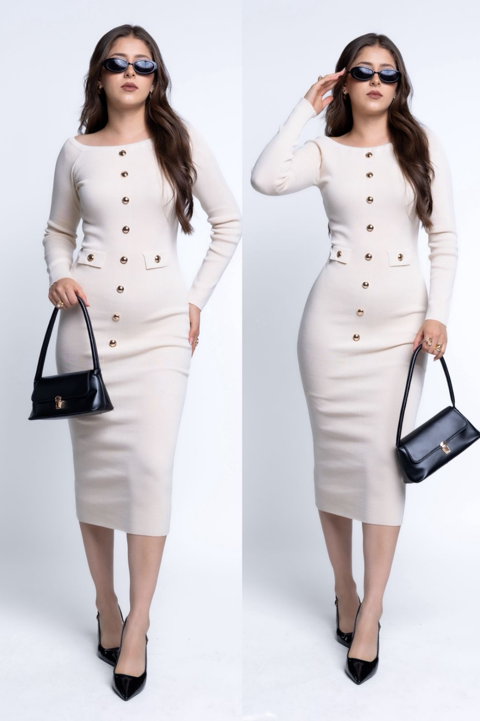 Vestido MIDI con Botones Dorados