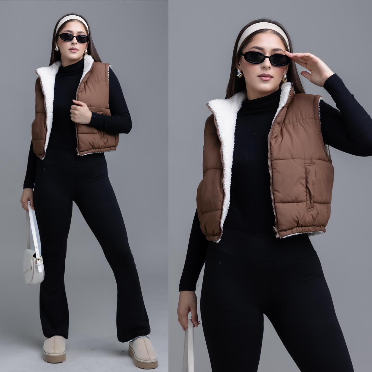 Chaleco Capitonado Reversible con Borreguita