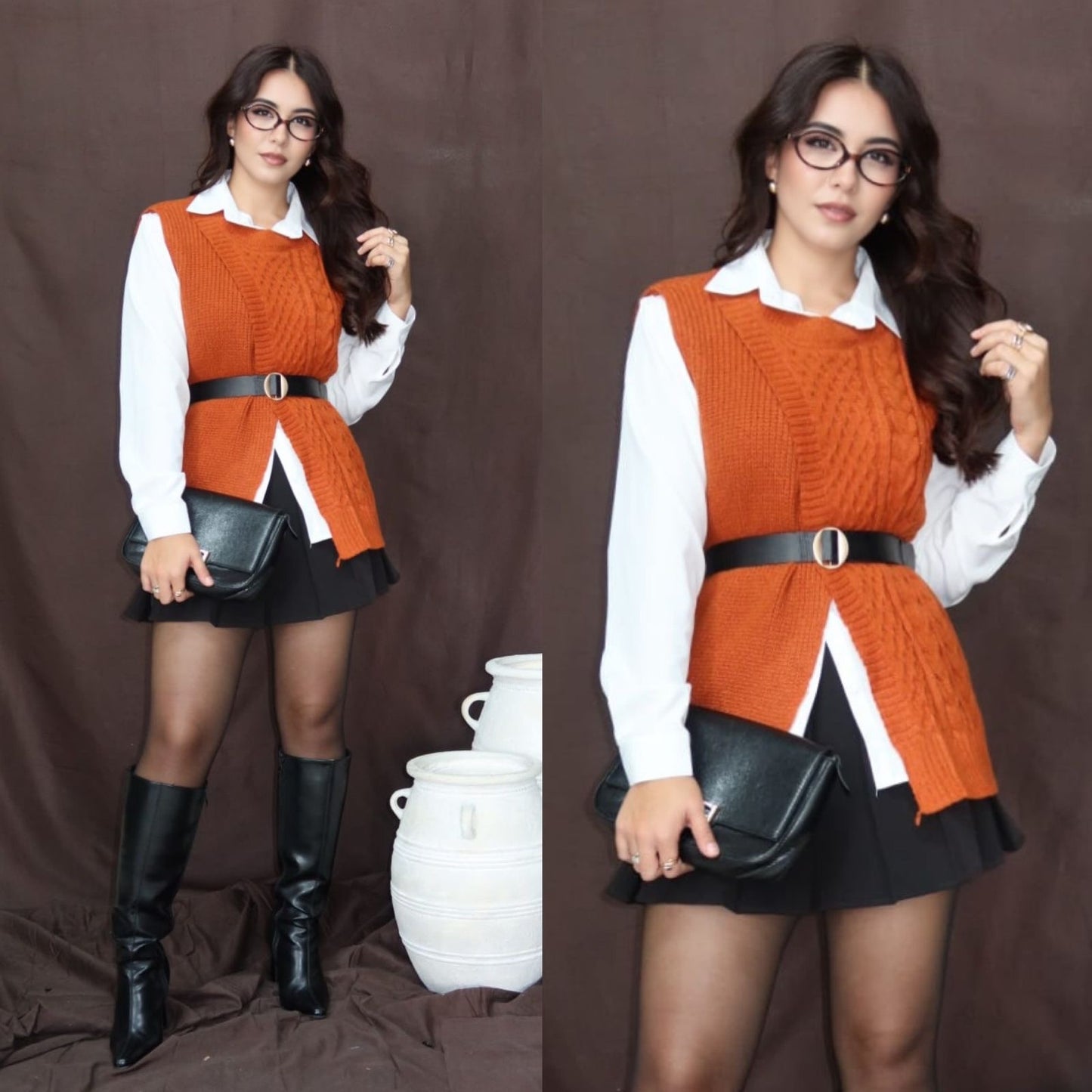 Chaleco Tejido con Camisa y Cinto