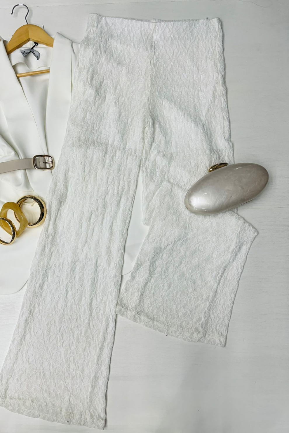 Pantalón de Encaje con Forro – blanco