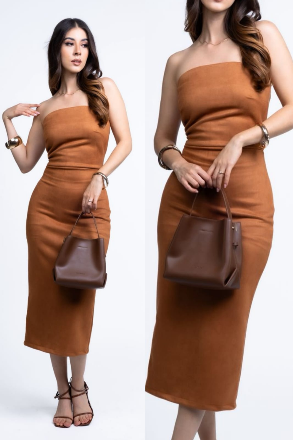 Vestido Midi de Gamuza Estilo Strapless