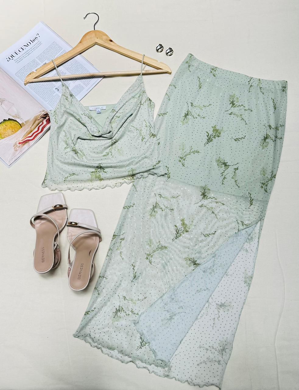 Conjunto Mesh de falda larga y top