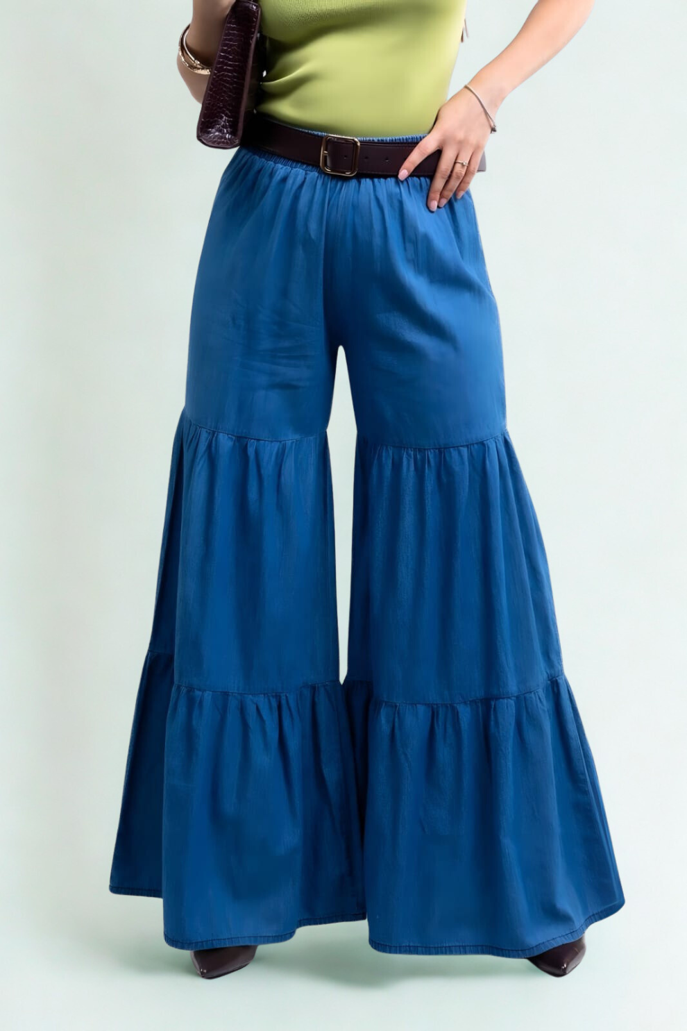Pantalón de Mezclilla Tiro Alto con Olanes