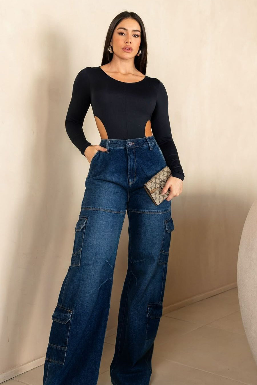 Jeans cargo de mezclilla