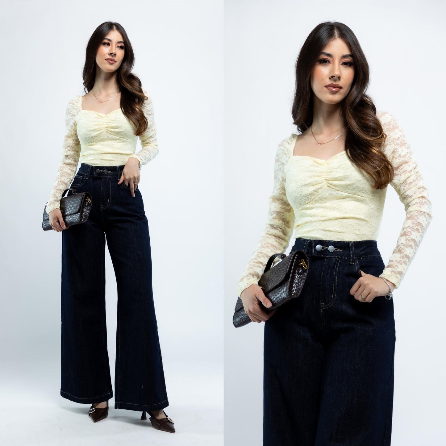 Blusa de encaje de manga larga