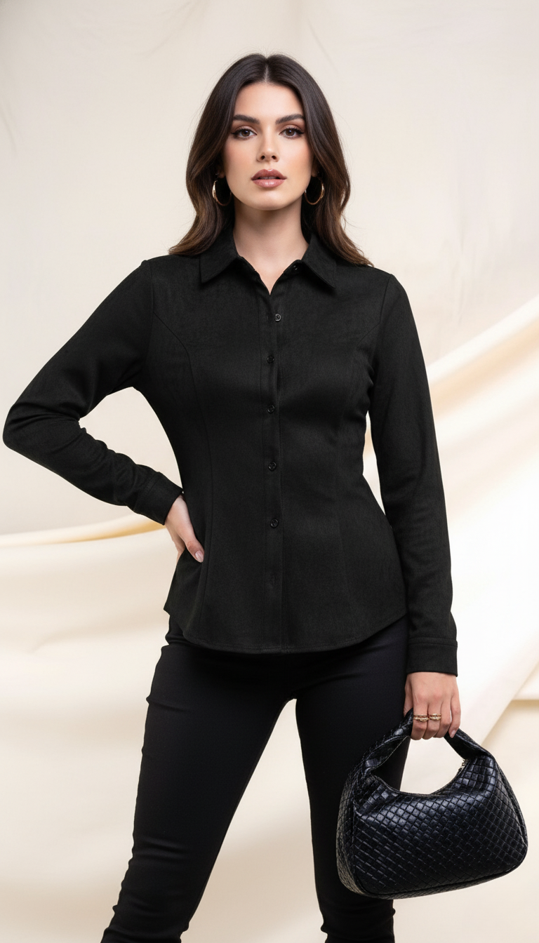 Camisa Lisa Ligera con Botones