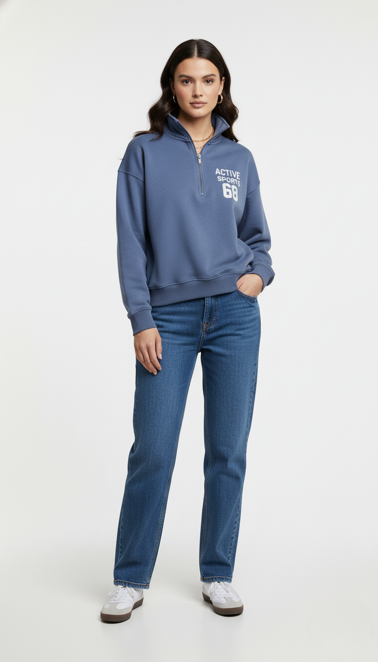 Sudadera de Medio Cierre y Cuello alto