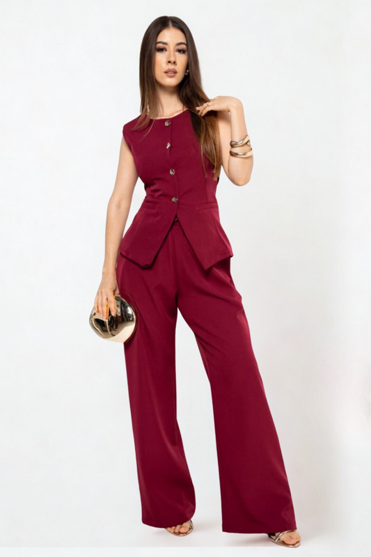 Conjunto de Chaleco y Pantalón en Tela Barbie Twill