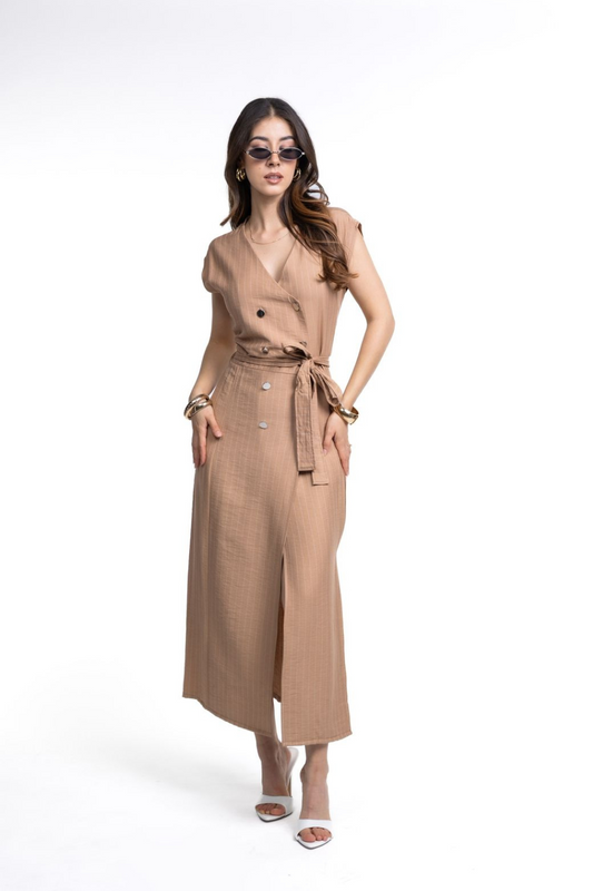 Vestido de Rayas – Elegancia con Estilo Cruzado