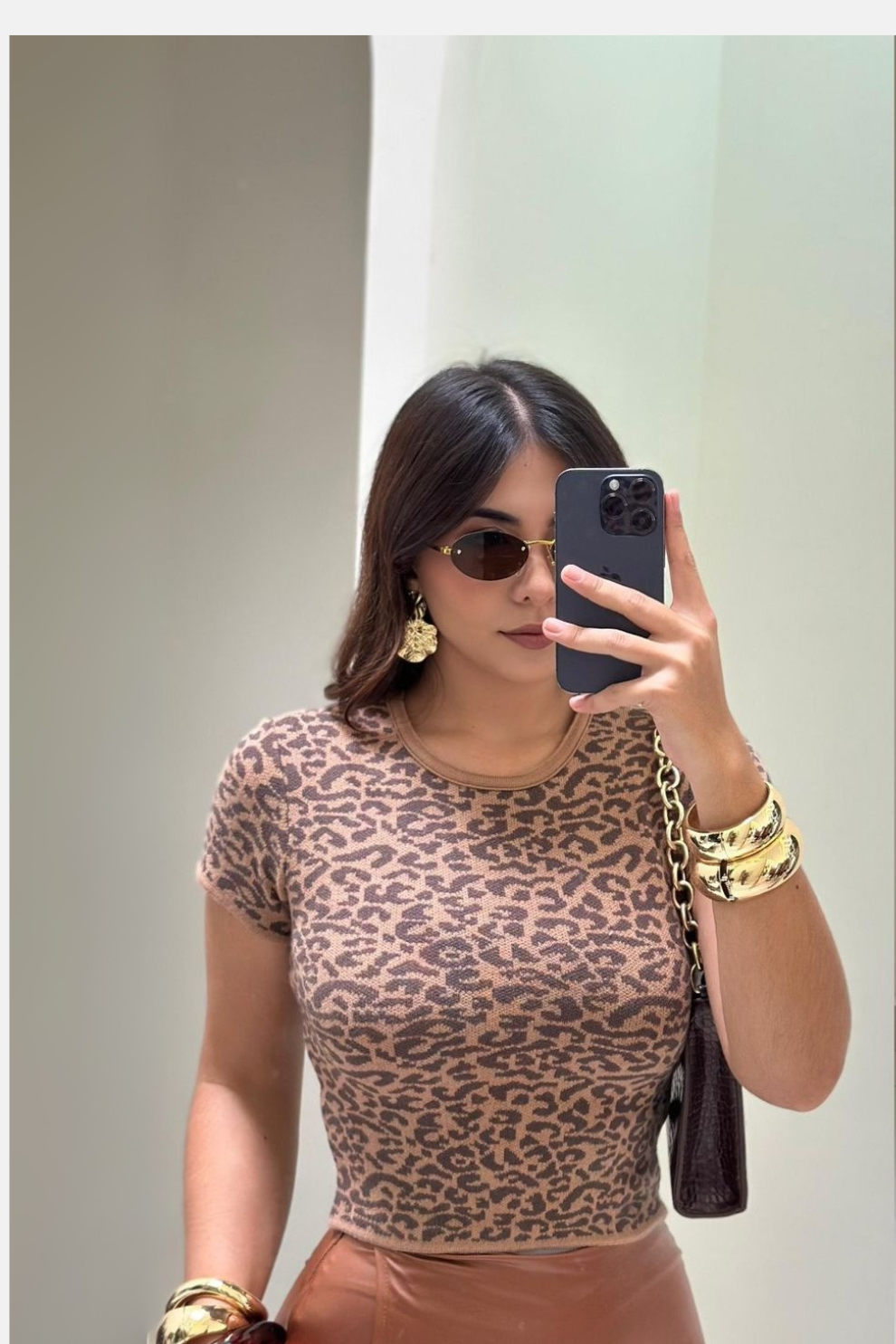 Blusa Tejida de Spandex con Diseño Leopardo