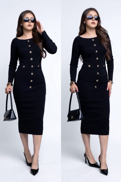 Vestido MIDI con Botones Dorados