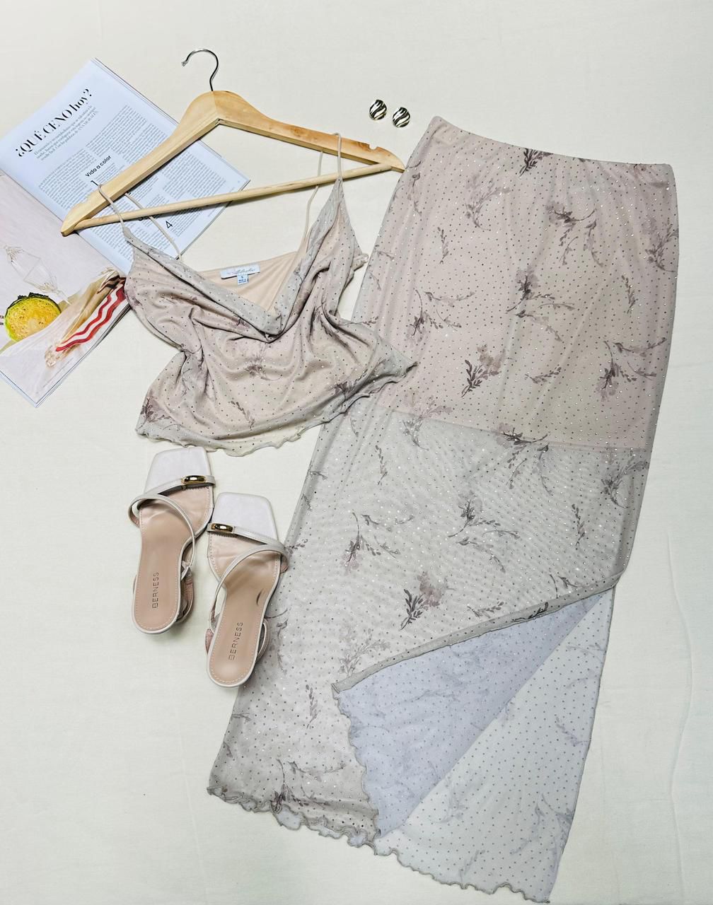 Conjunto Mesh de falda larga y top