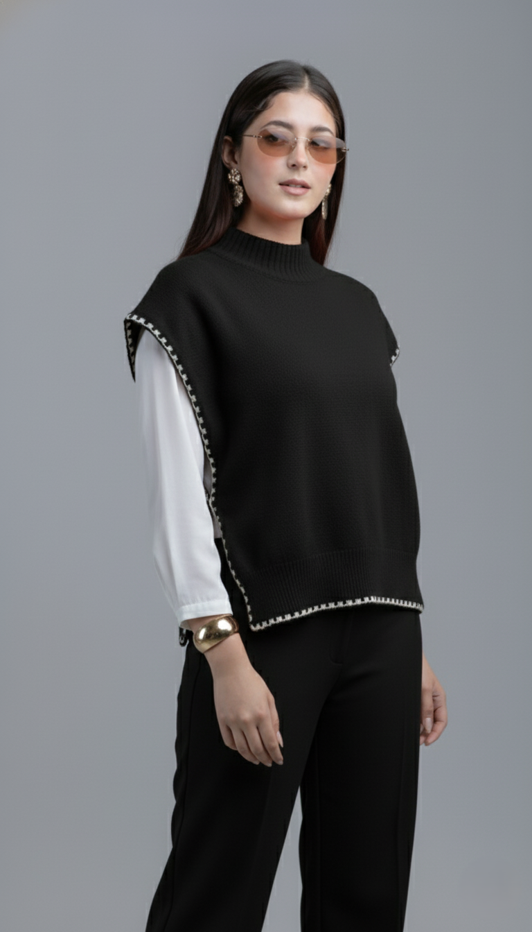 Chaleco Tejido con Moños Laterales