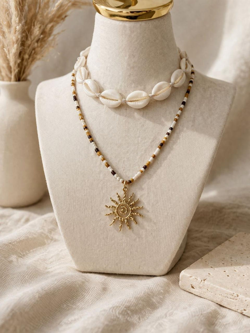 Set Collar Conchas & Sol Dorado
