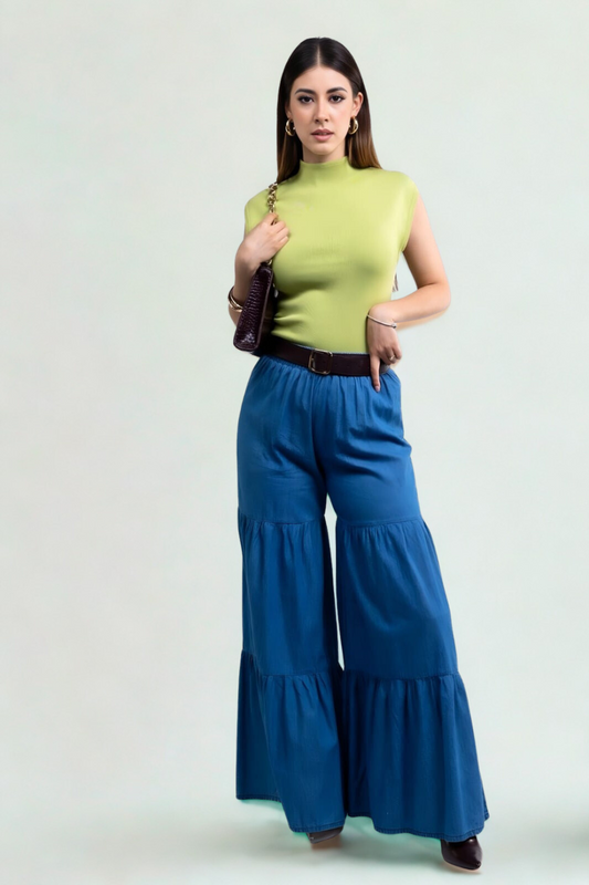 Pantalón de Mezclilla Tiro Alto con Olanes