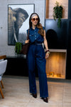 Conjunto de mezclilla stretch con blusa y pantalón