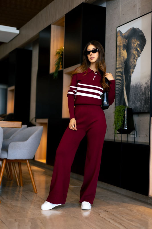 Conjunto  con suéter a rayas importado.