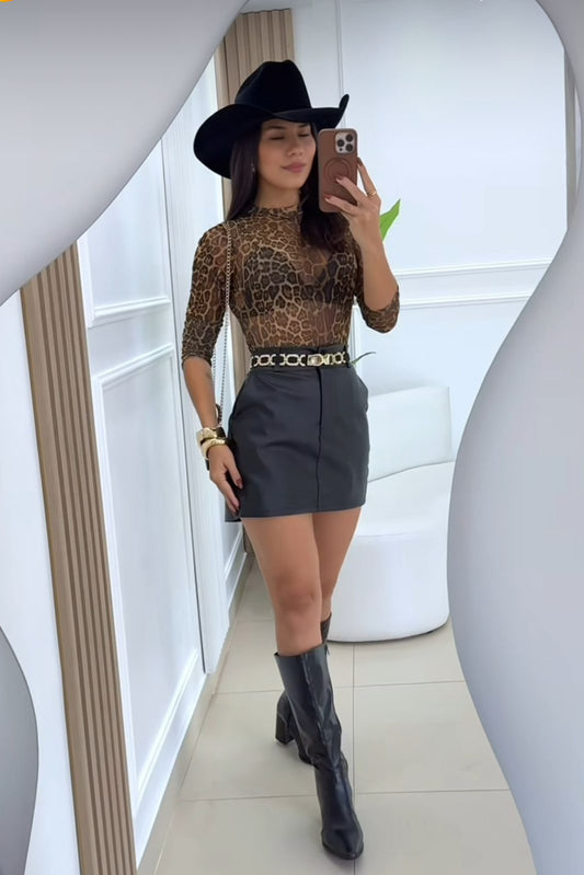 Blusa Mesh Estampado Leopardo