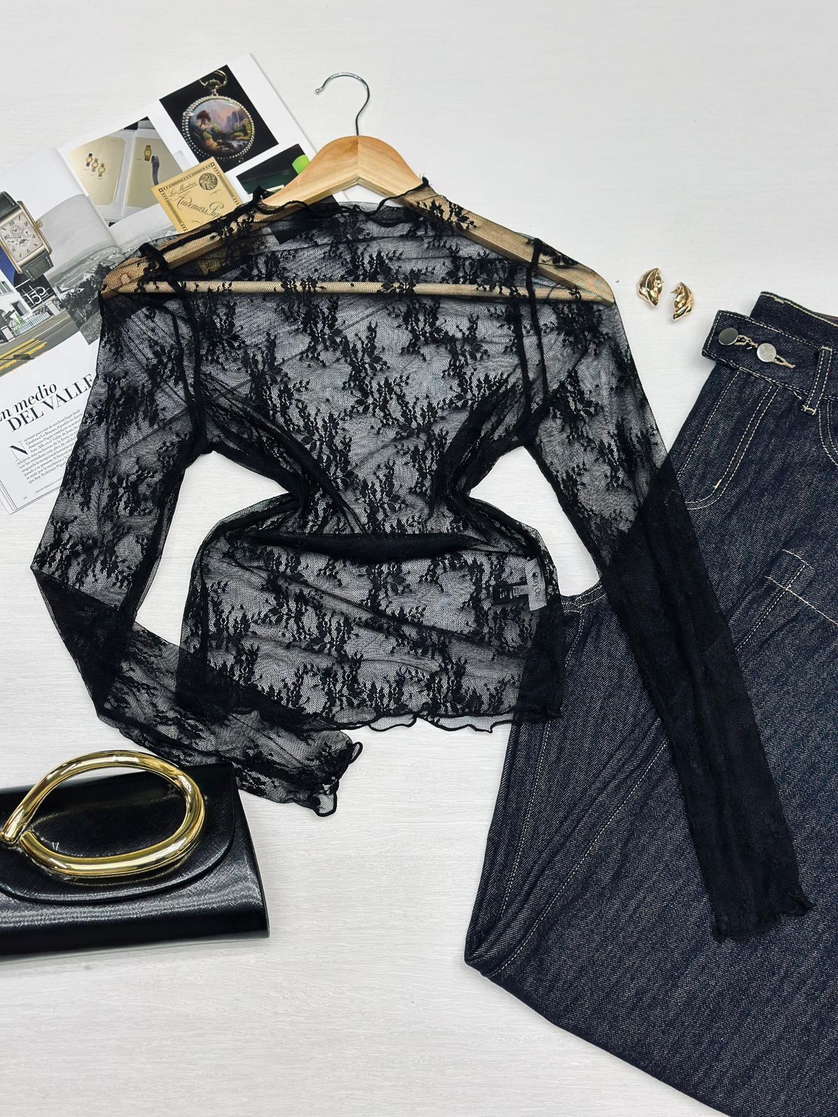 Blusa de Encaje Manga Larga Premium