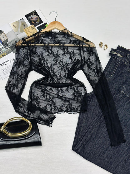 Blusa de Encaje Manga Larga Premium