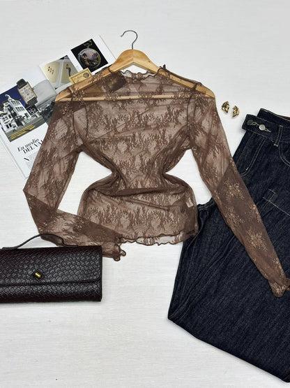 Blusa de Encaje Manga Larga Premium