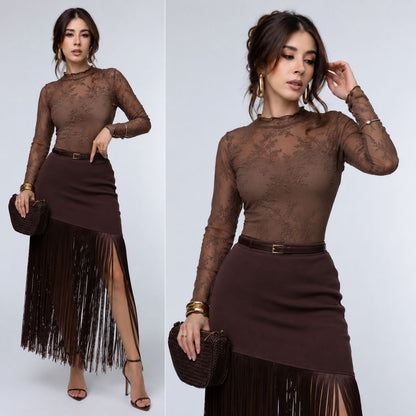 Blusa de Encaje Manga Larga Premium