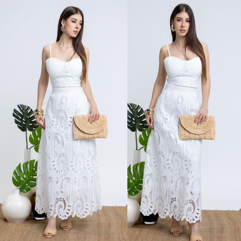 Conjunto de Dos Piezas en Encaje "Eyelet"