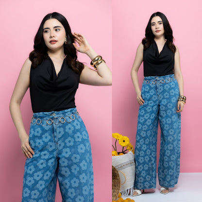 Blusa Satinada de Cuello Drapeado con Espalda Descubierta