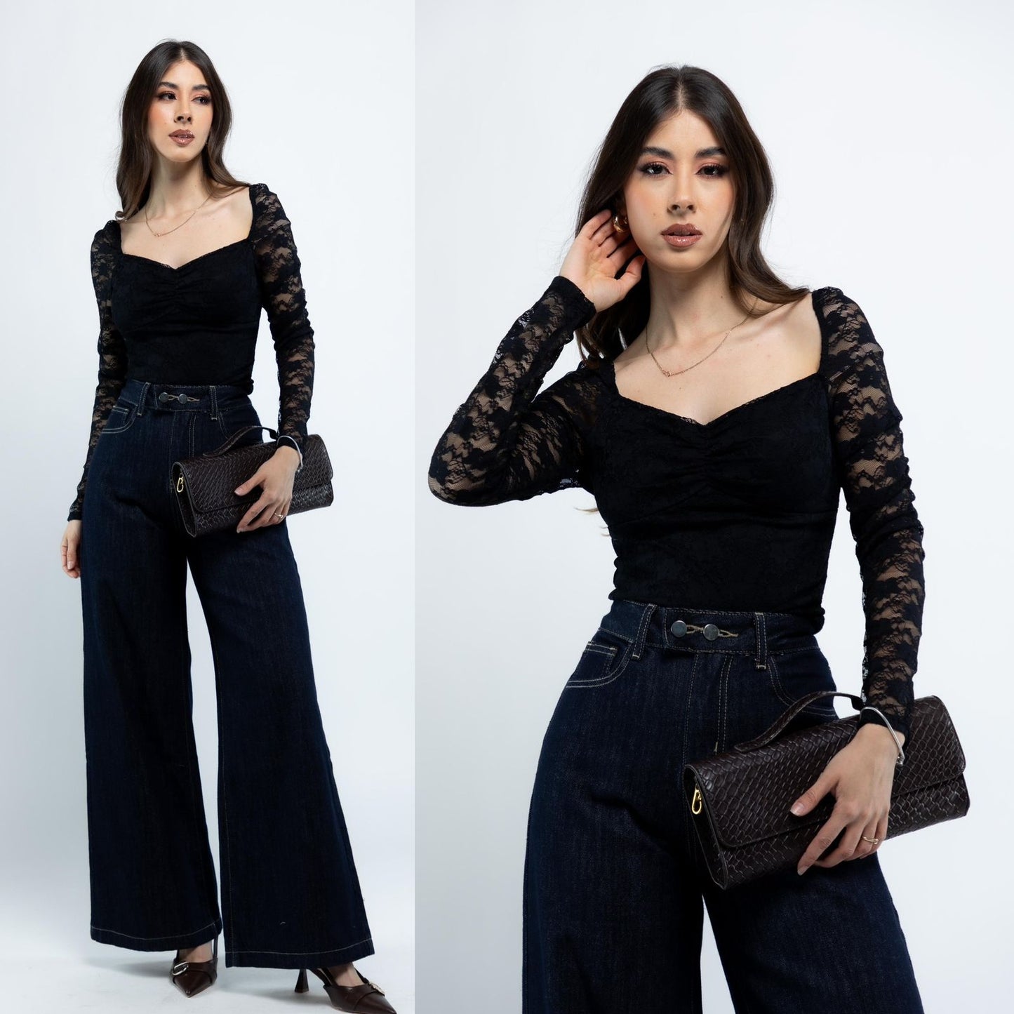 Blusa de encaje de manga larga