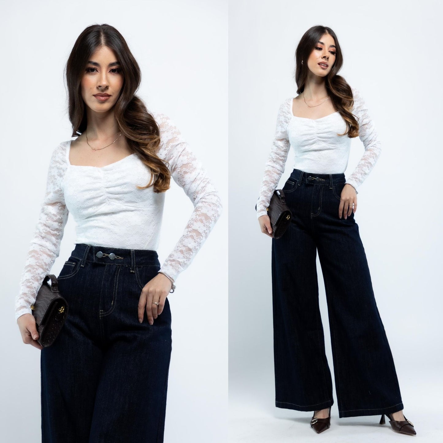 Blusa de encaje de manga larga