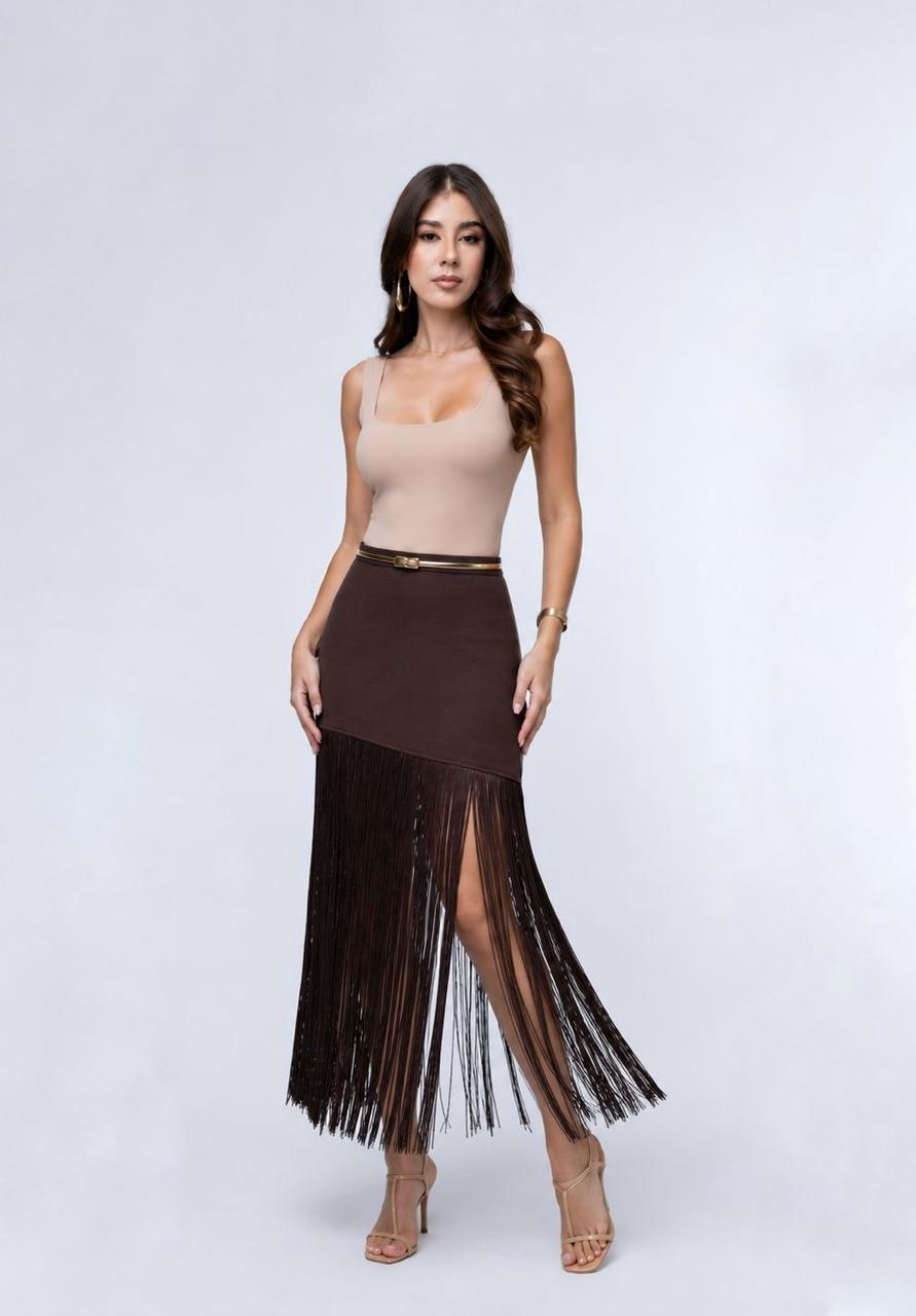 Falda Midi Flecos