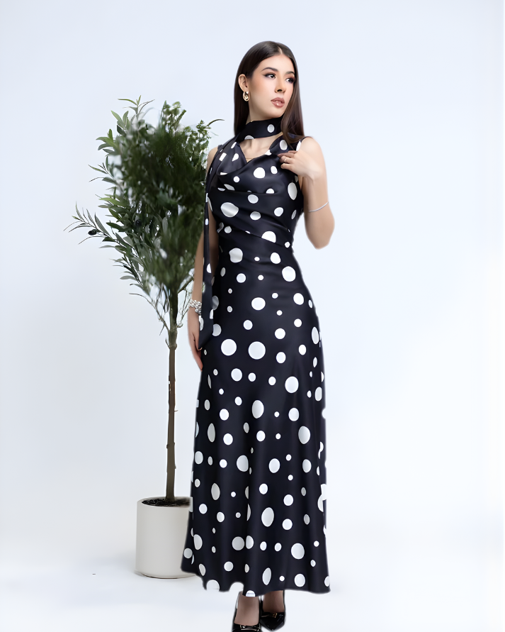 Vestido de Puntos /Satinado