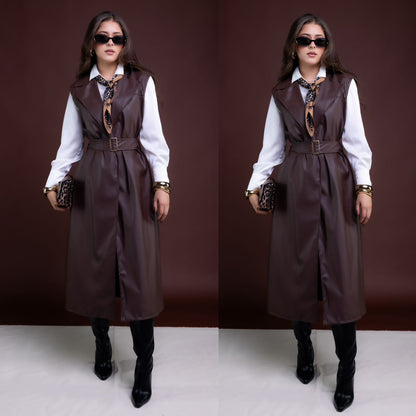 Maxi-Chaleco en Vinipiel con Hebilla de Metal