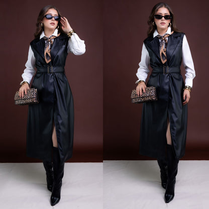 Maxi-Chaleco en Vinipiel con Hebilla de Metal