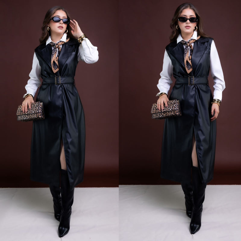 Maxi-Chaleco en Vinipiel con Hebilla de Metal