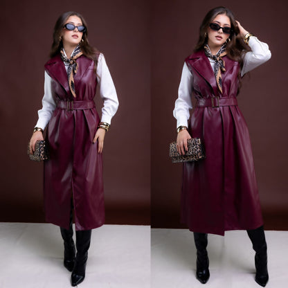 Maxi-Chaleco en Vinipiel con Hebilla de Metal