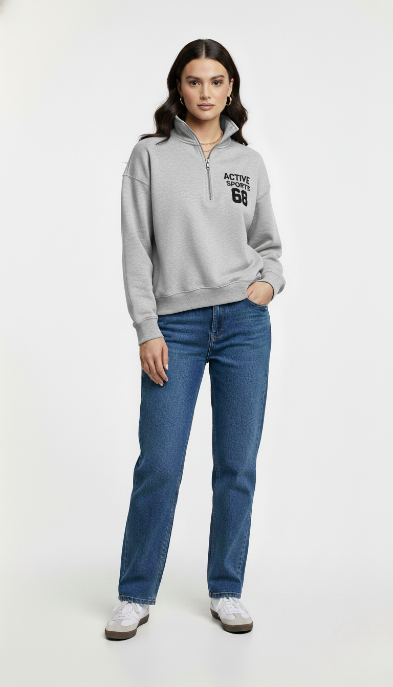 Sudadera de Medio Cierre y Cuello alto