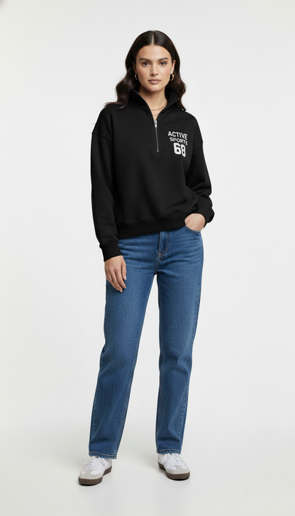 Sudadera de Medio Cierre y Cuello alto