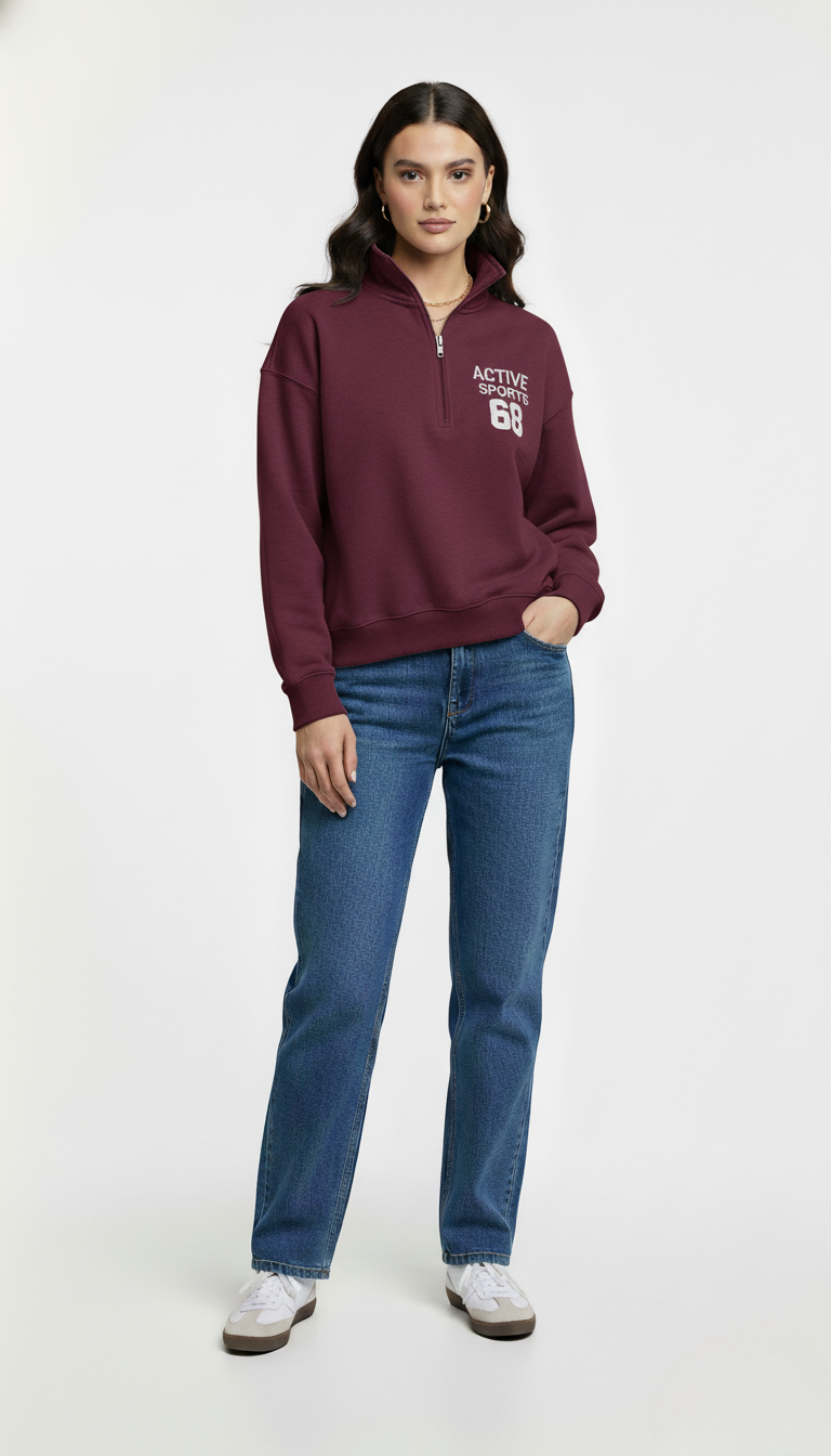 Sudadera de Medio Cierre y Cuello alto